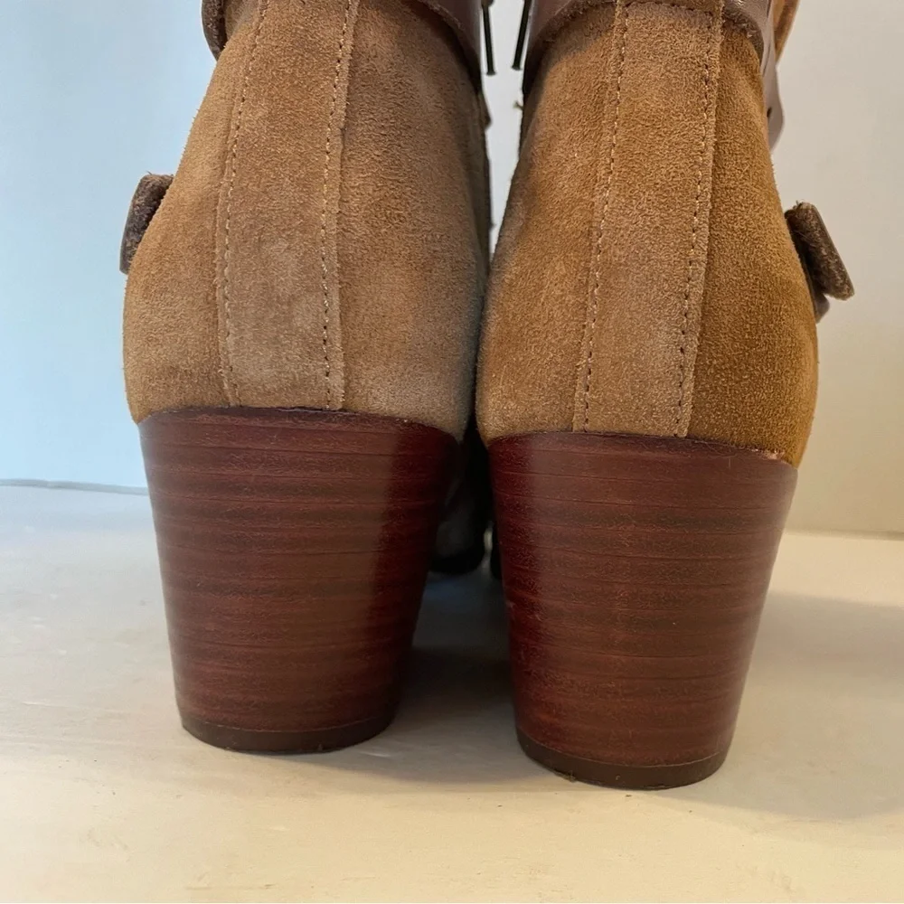 Nicole Brown Leather Suede Side Zip Bootie Shoes Size 10 M